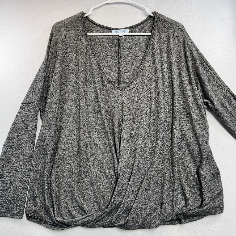 She + Sky Gray Long Sleeve Oversized Size M Womens Top